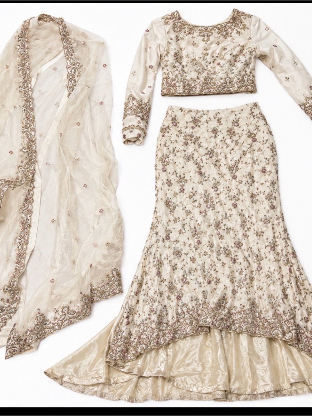 Embroidered Ivory Women’s Lehenga Set with Dupatta